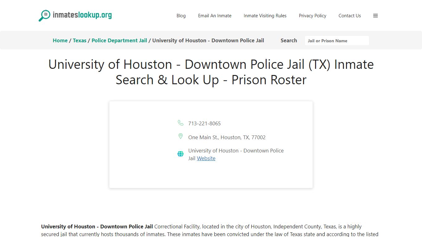 University of Houston - Downtown Police Jail (TX) Inmate Search & Look ...